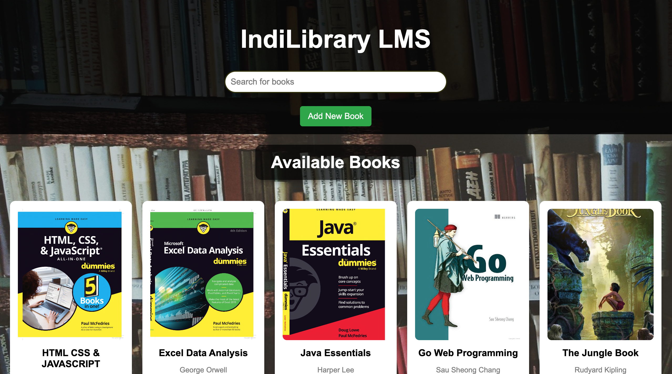 Screenshot of Library Management System interface for managing book data