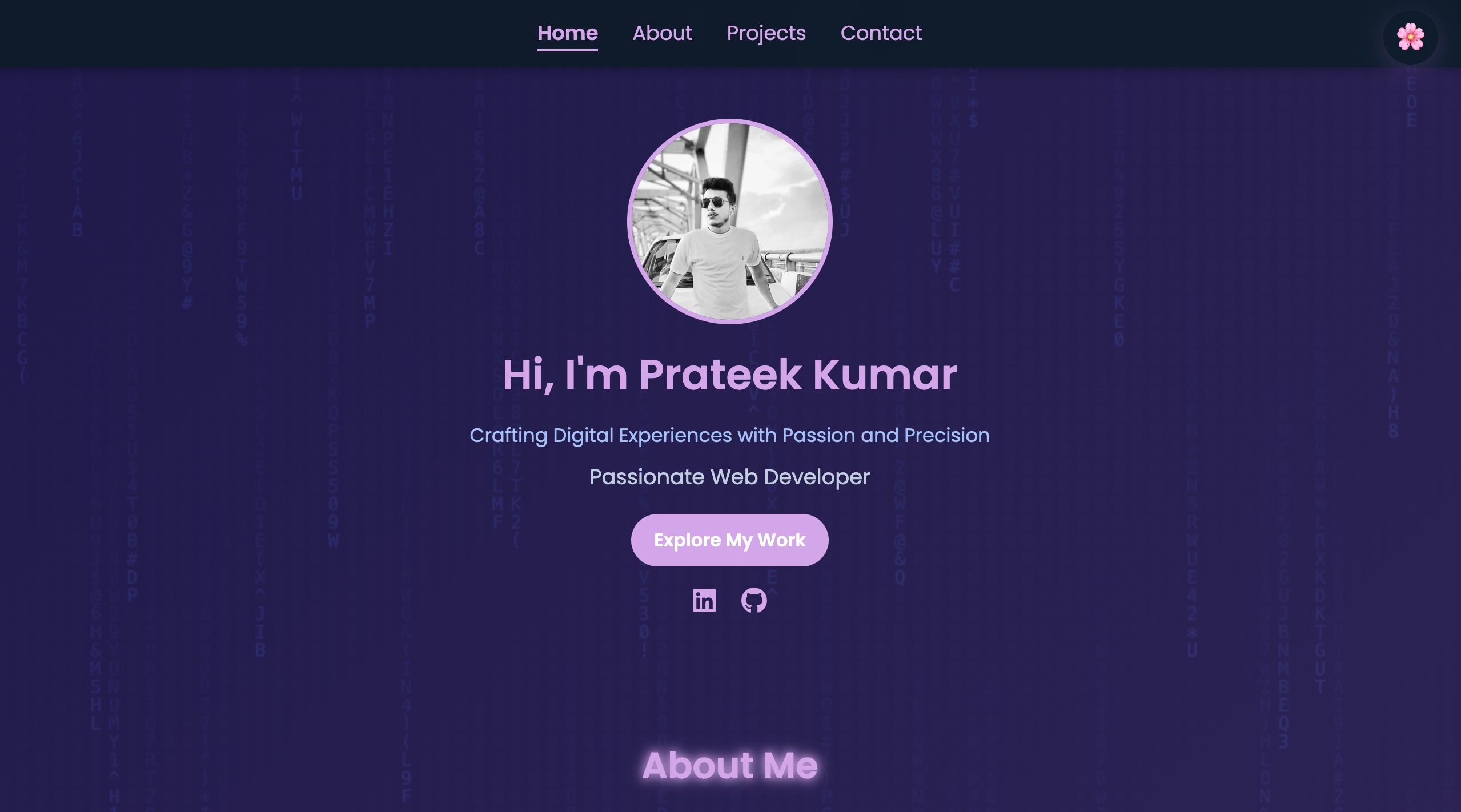 Screenshot of personal portfolio site highlighting skills and projects